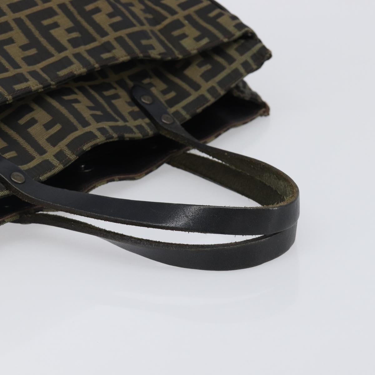 FENDI Zucca Canvas Hand Bag Black Brown Auth hk4024