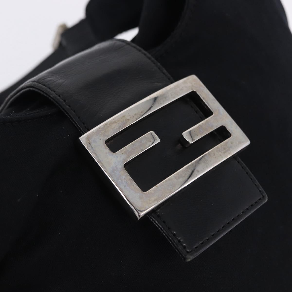 FENDI Shoulder Bag Cotton Jersey Black Silver Auth hk4025