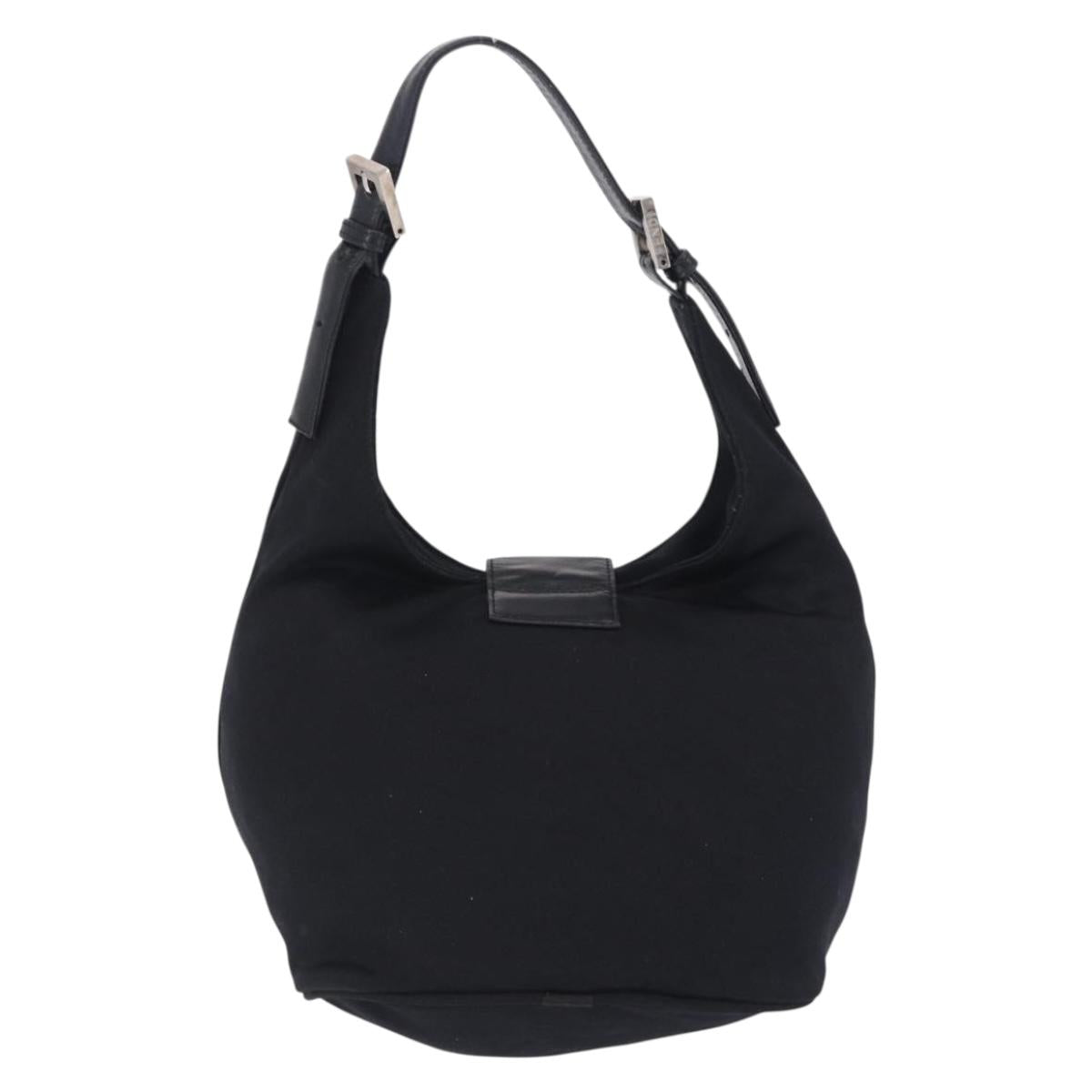 FENDI Shoulder Bag Cotton Jersey Black Silver Auth hk4025