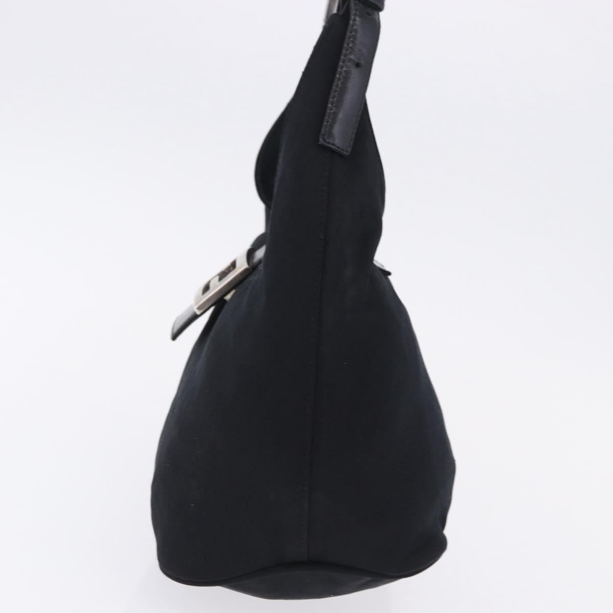 FENDI Shoulder Bag Cotton Jersey Black Silver Auth hk4025