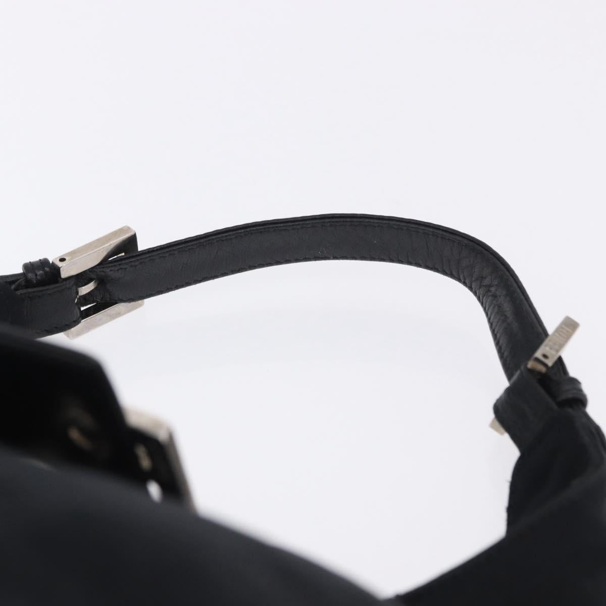 FENDI Shoulder Bag Cotton Jersey Black Silver Auth hk4025