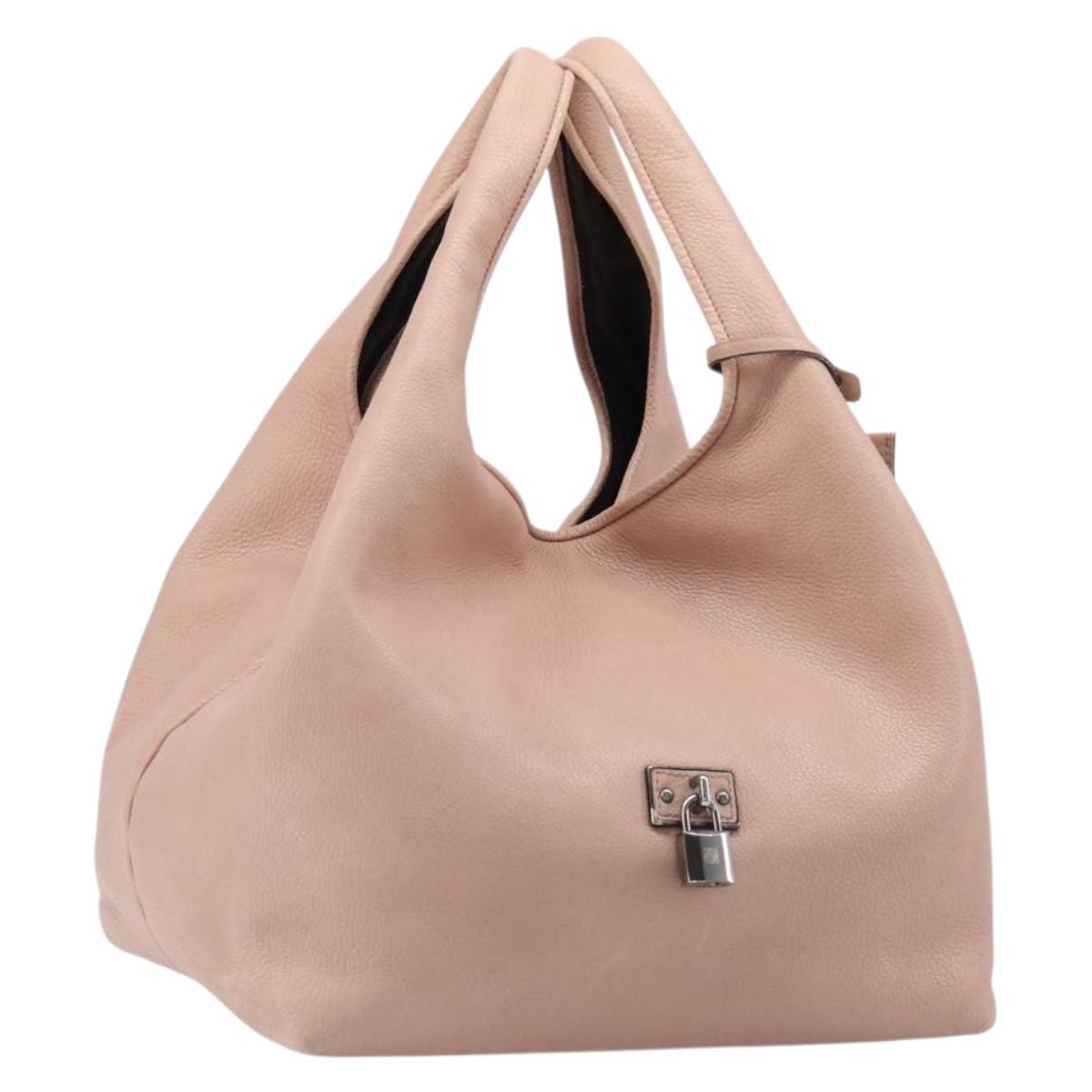 LOEWE Kaliyu GM Hand Bag Leather Pink Silver Auth hk4026A