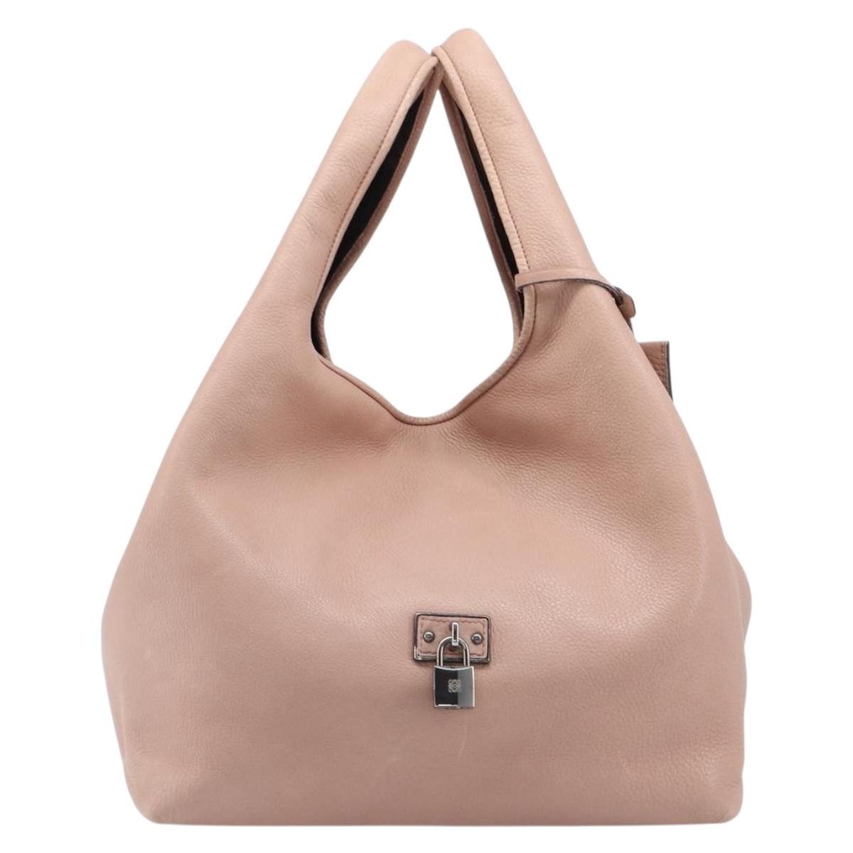 LOEWE Kaliyu GM Hand Bag Leather Pink Silver Auth hk4026A