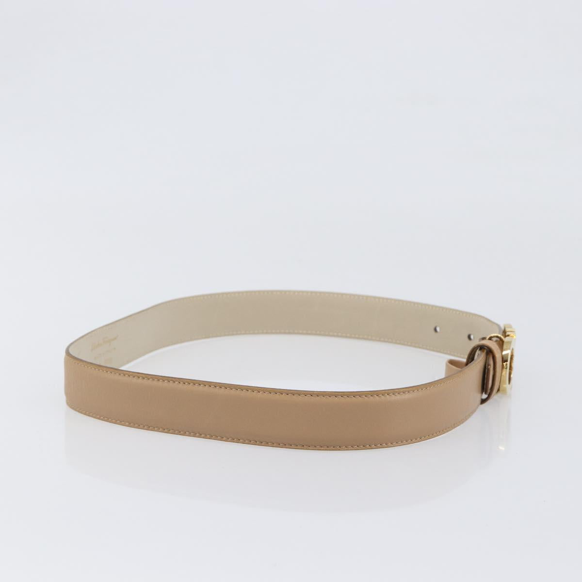Salvatore Ferragamo Gancini Belt Leather 29.5"" Beige Gold Auth hk4030