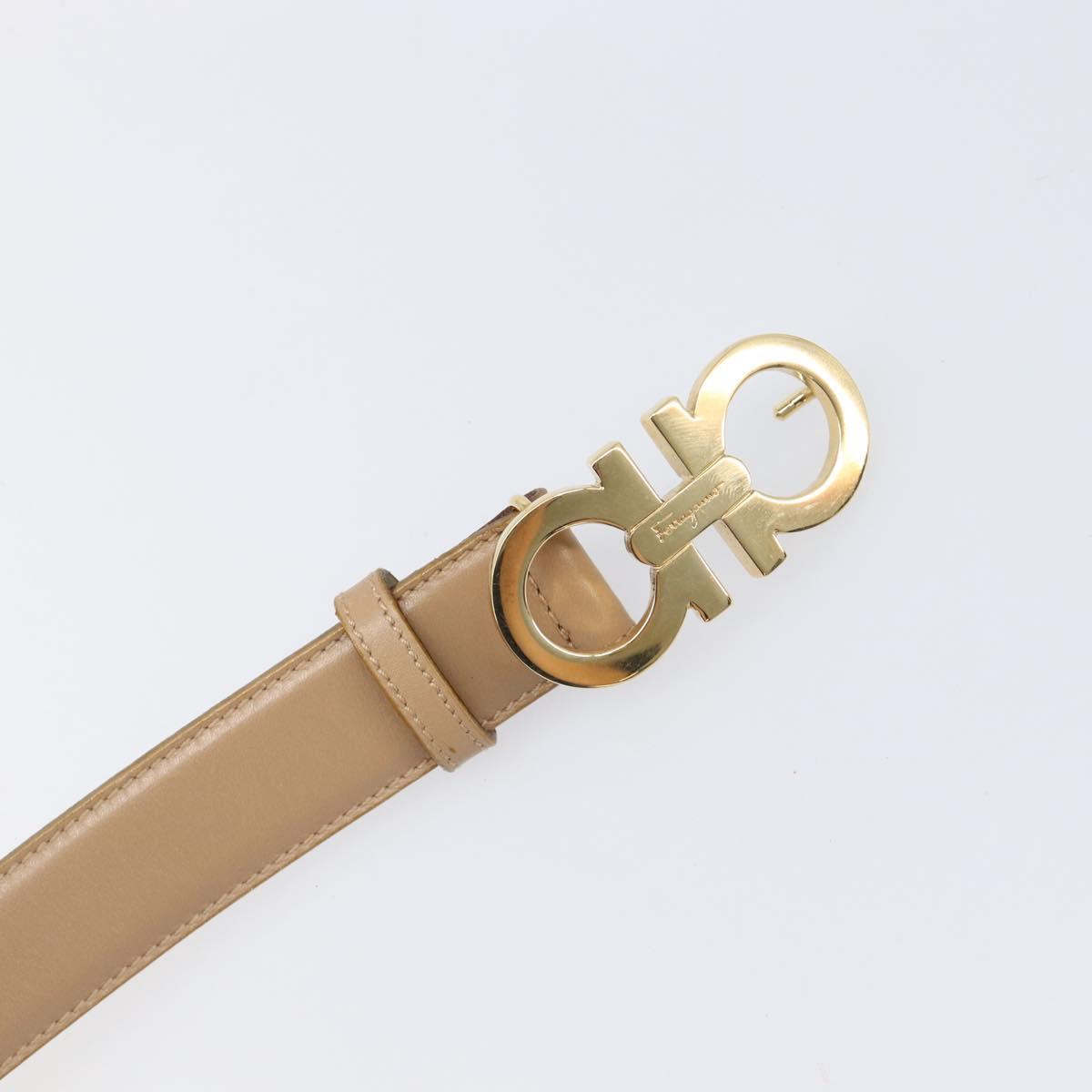 Salvatore Ferragamo Gancini Belt Leather 29.5"" Beige Gold Auth hk4030