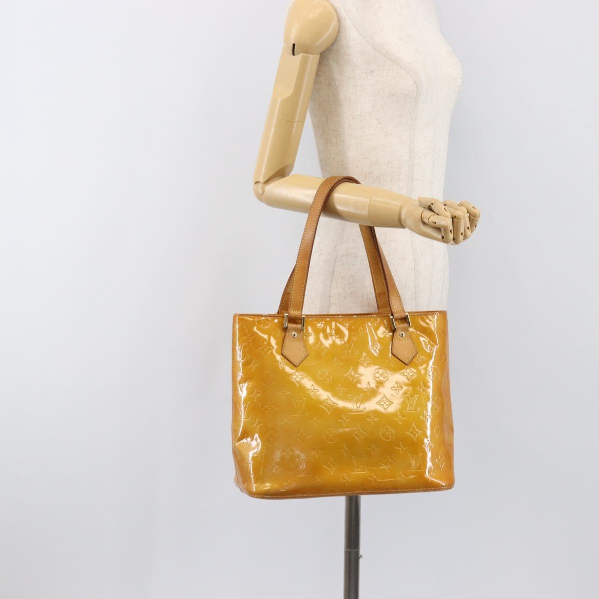 LOUIS VUITTON Monogram Vernis Houston Hand Bag Beige M91004 LV Auth hk4032