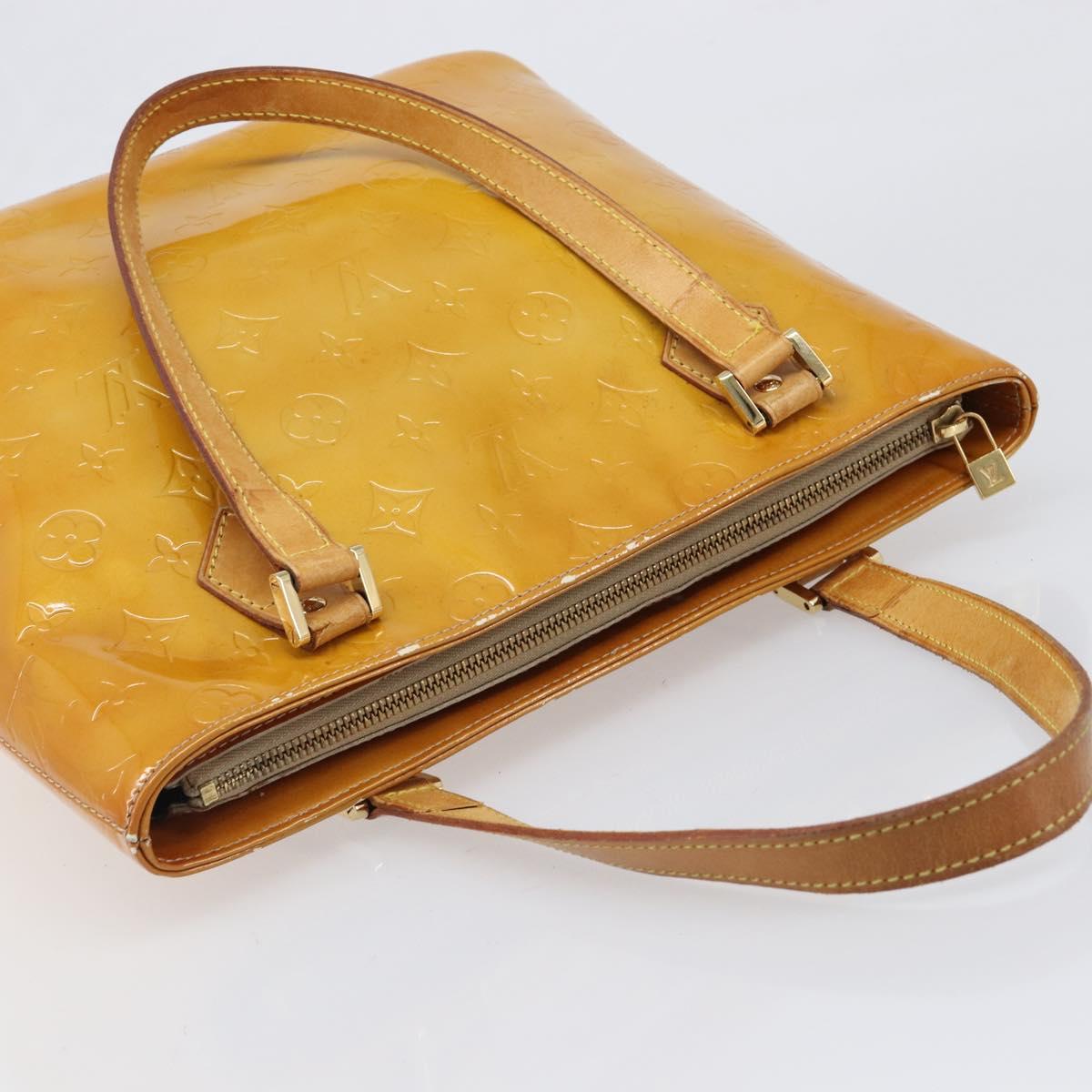LOUIS VUITTON Monogram Vernis Houston Hand Bag Beige M91004 LV Auth hk4032