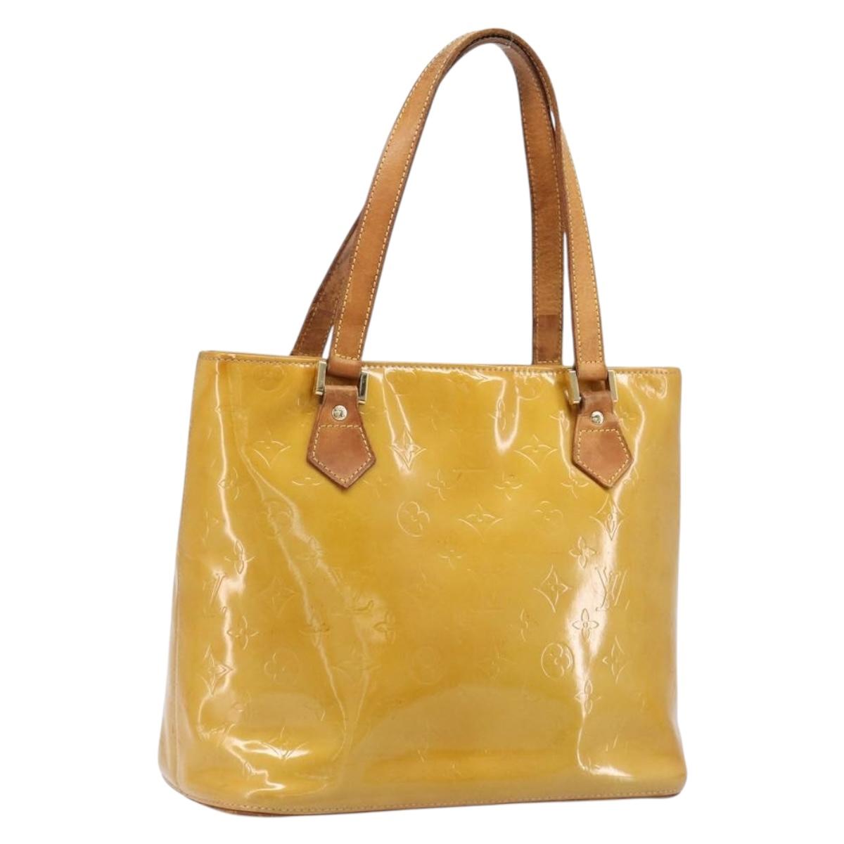 LOUIS VUITTON Monogram Vernis Houston Hand Bag Beige M91004 LV Auth hk4033