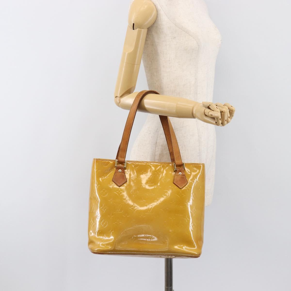 LOUIS VUITTON Monogram Vernis Houston Hand Bag Beige M91004 LV Auth hk4033