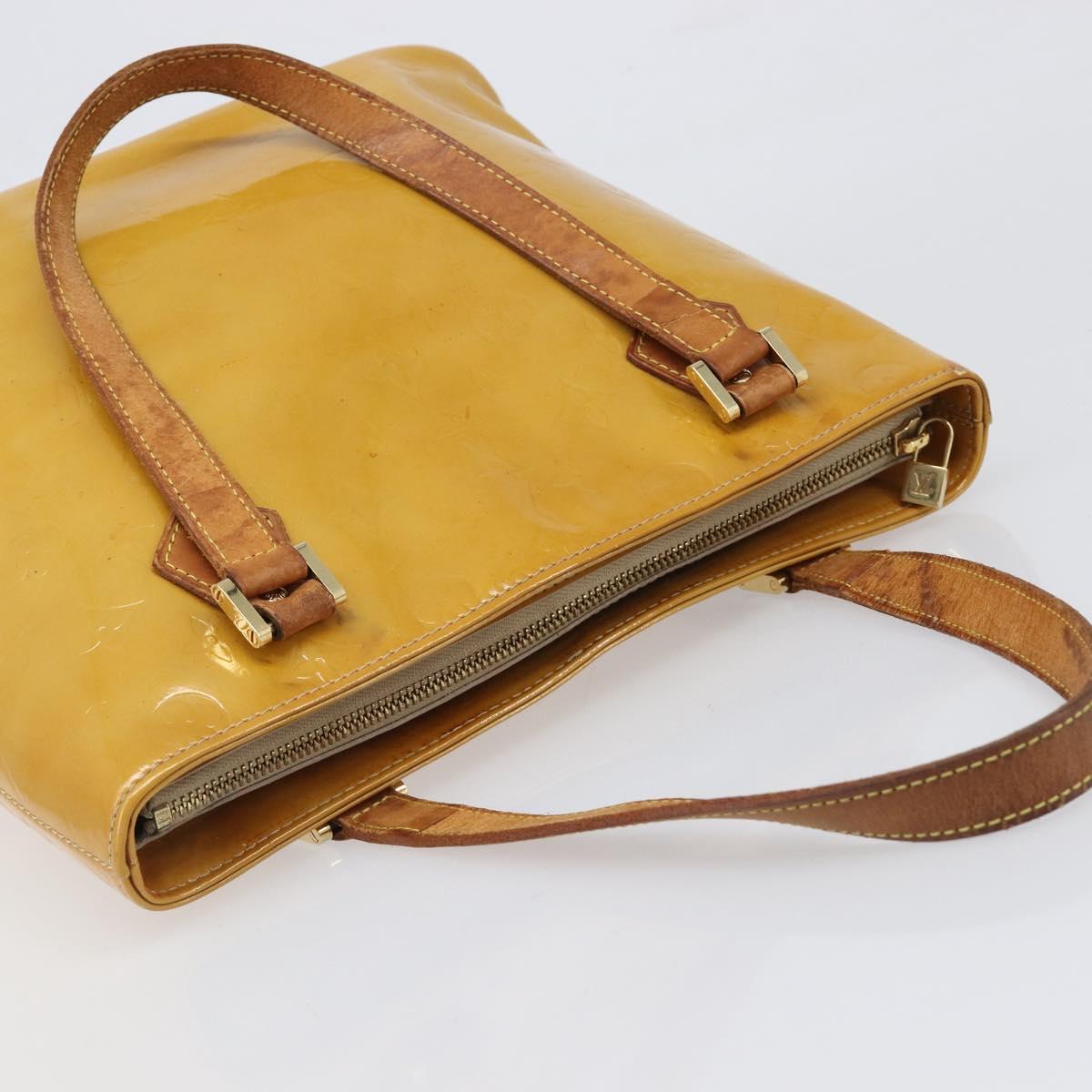 LOUIS VUITTON Monogram Vernis Houston Hand Bag Beige M91004 LV Auth hk4033