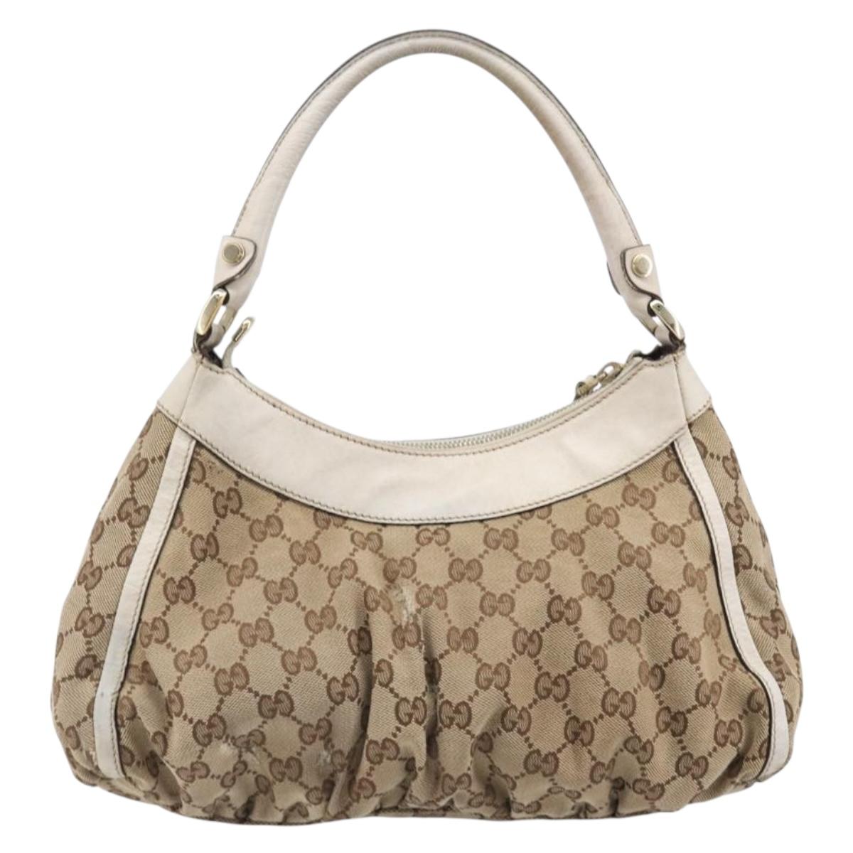 GUCCI GG Canvas Abbey Shoulder Bag Beige Gold 190525 Auth hk4036