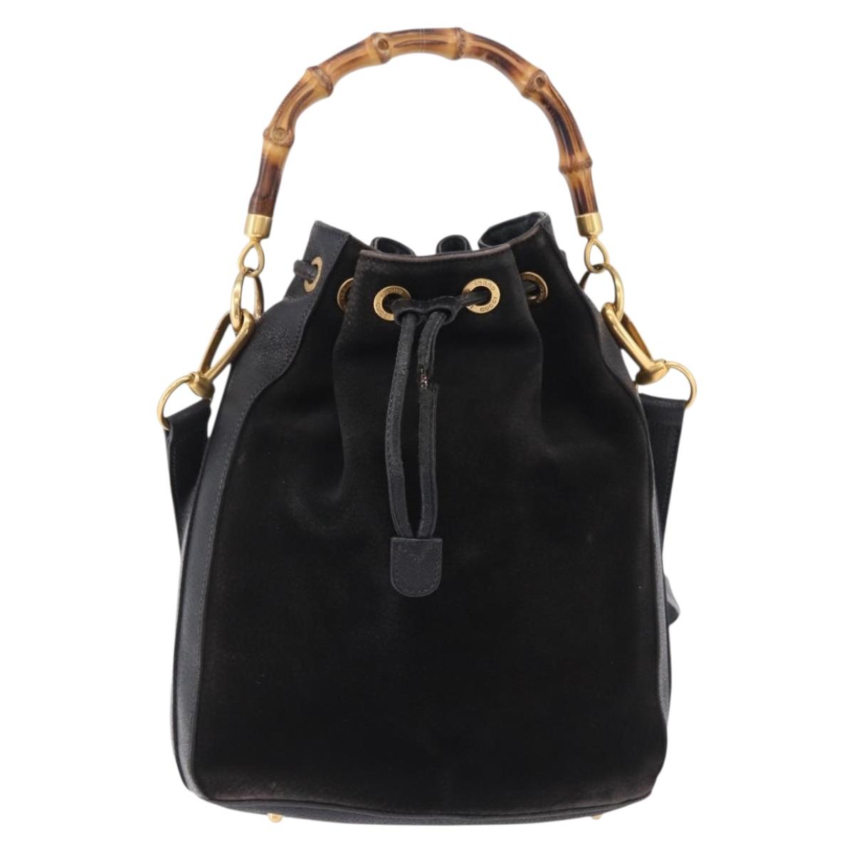 GUCCI Bamboo Shoulder Bag Suede 2way Black Gold 001 2865 1657 Auth hk4037