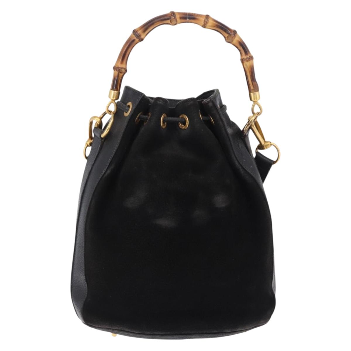 GUCCI Bamboo Shoulder Bag Suede 2way Black Gold 001 2865 1657 Auth hk4037