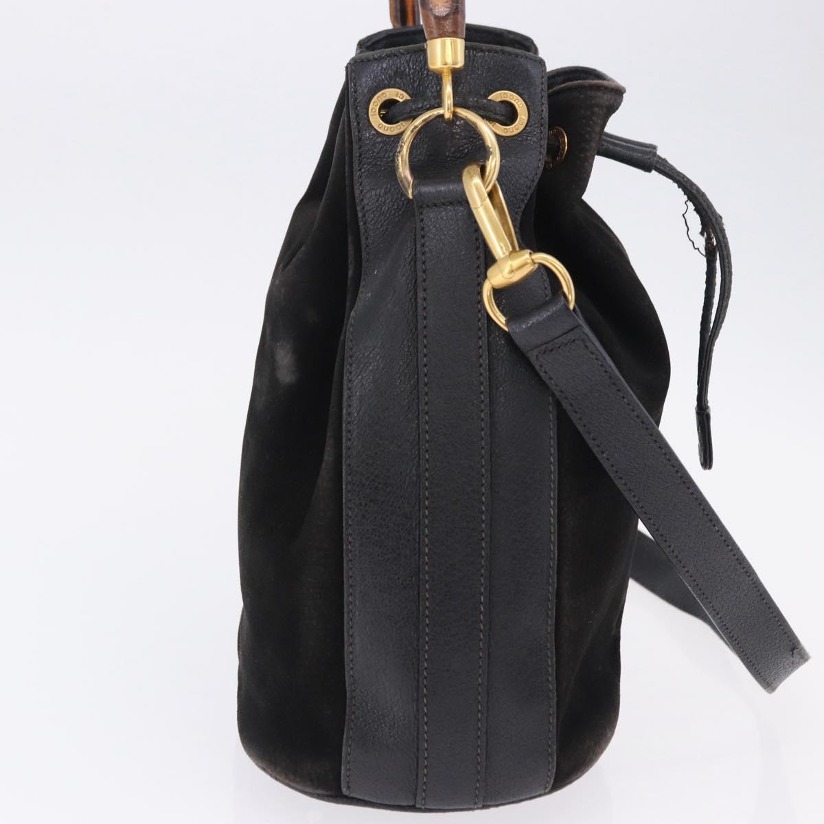 GUCCI Bamboo Shoulder Bag Suede 2way Black Gold 001 2865 1657 Auth hk4037