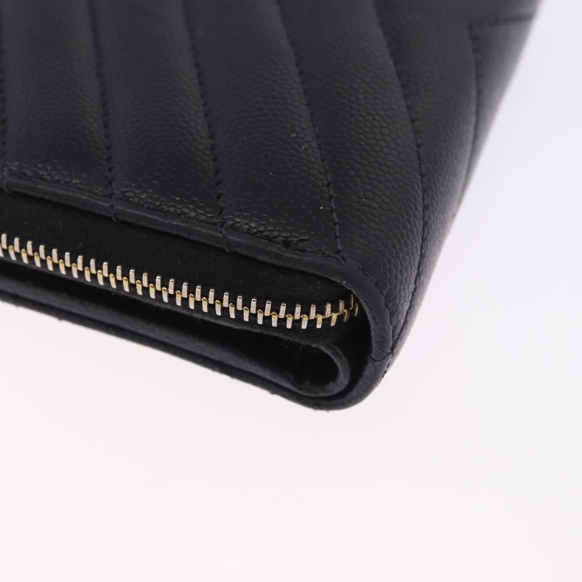 SAINT LAURENT Bifold Wallet Leather Black Gold Auth hk4039