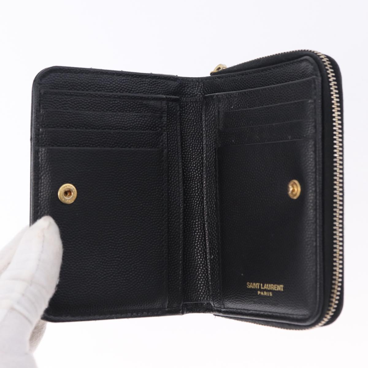 SAINT LAURENT Bifold Wallet Leather Black Gold Auth hk4039