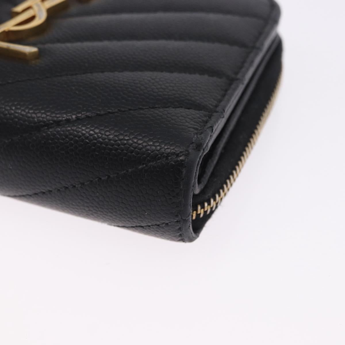 SAINT LAURENT Bifold Wallet Leather Black Gold Auth hk4039