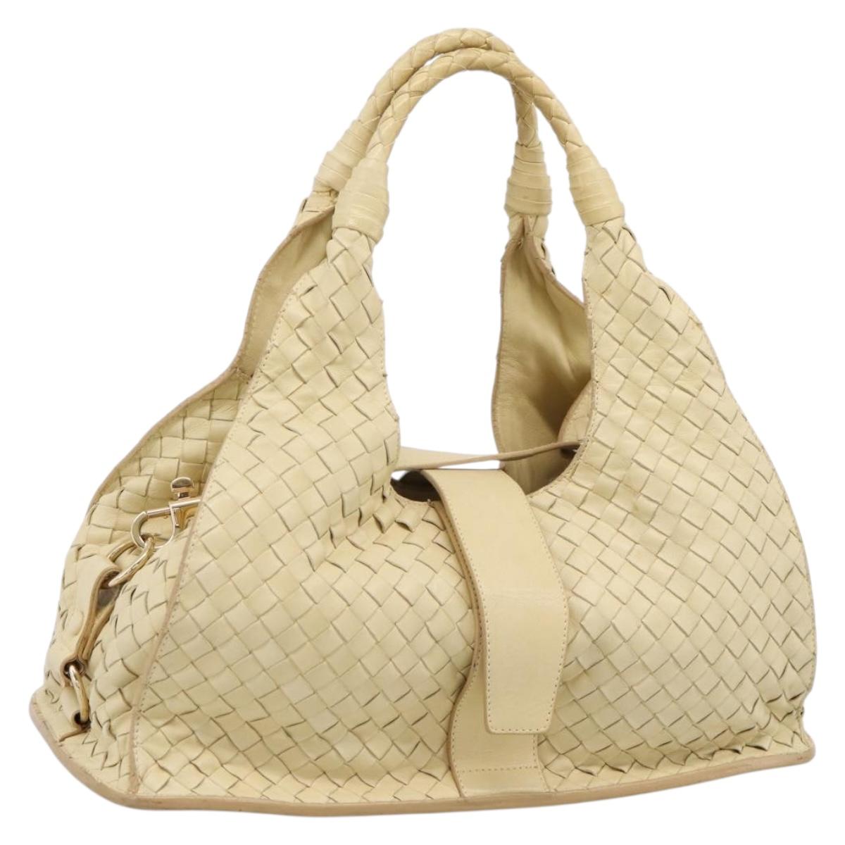 BOTTEGAVENETA INTRECCIATO Campana Small Hand Bag Leather Ivory Gold Auth hk4040A