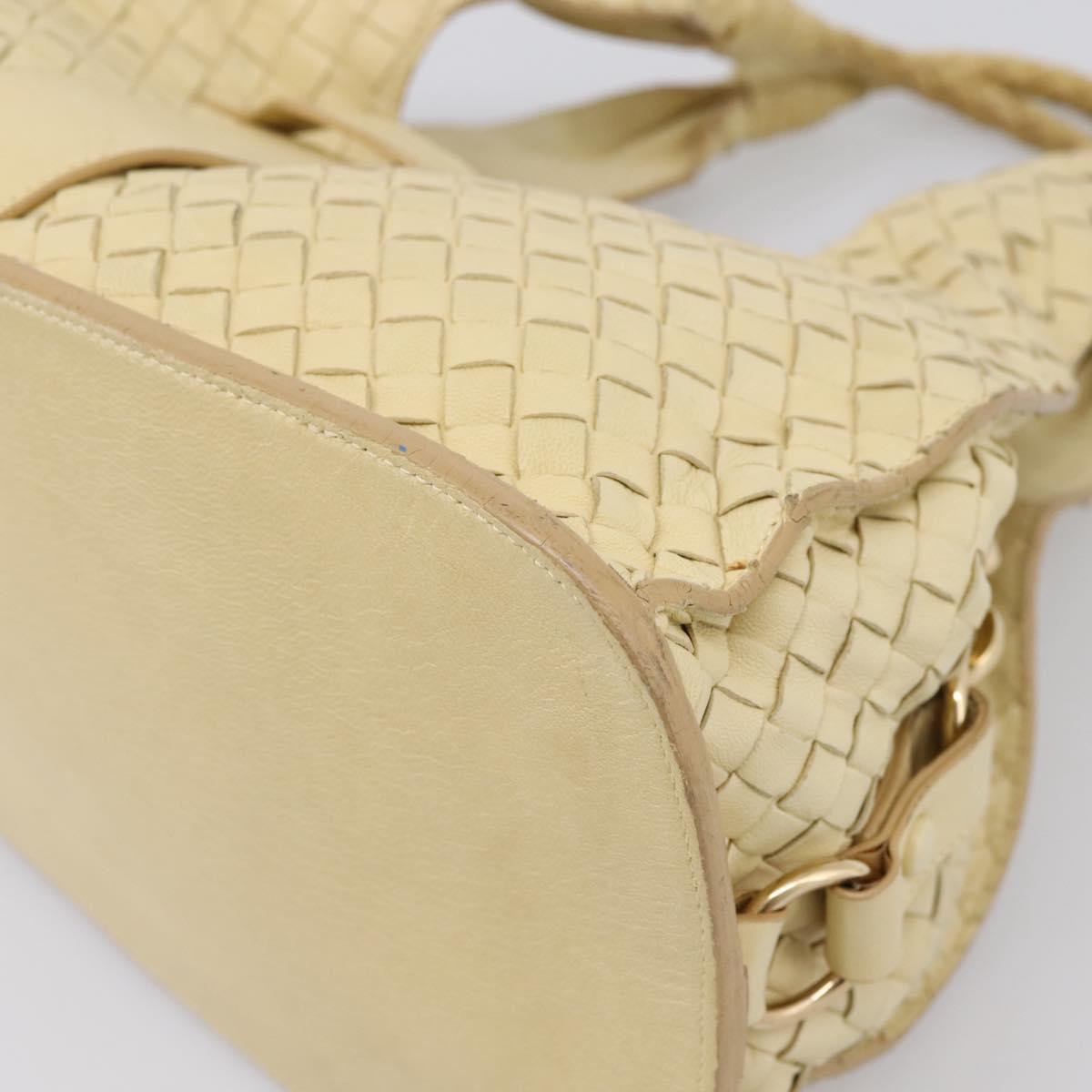 BOTTEGAVENETA INTRECCIATO Campana Small Hand Bag Leather Ivory Gold Auth hk4040A