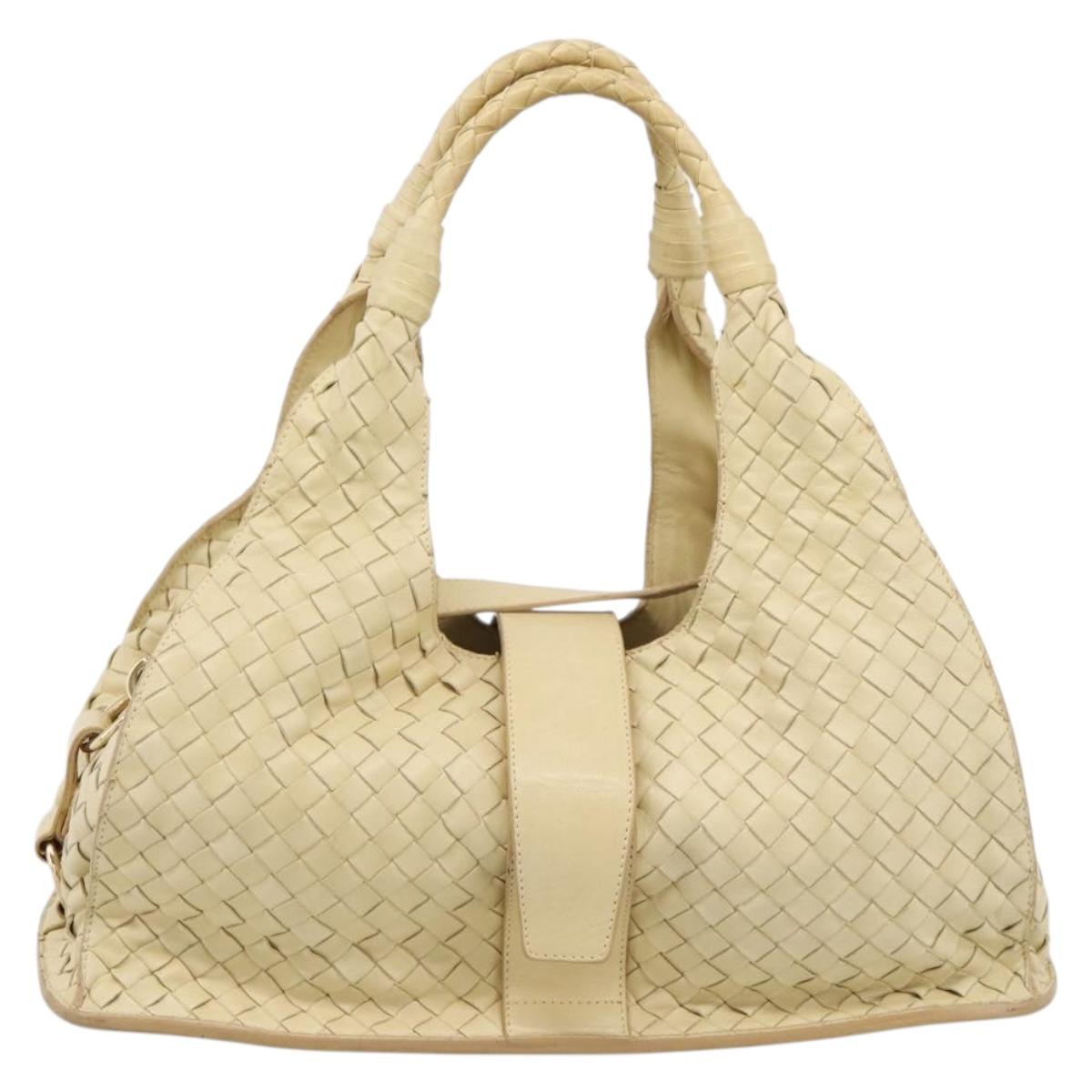 BOTTEGAVENETA INTRECCIATO Campana Small Hand Bag Leather Ivory Gold Auth hk4040A