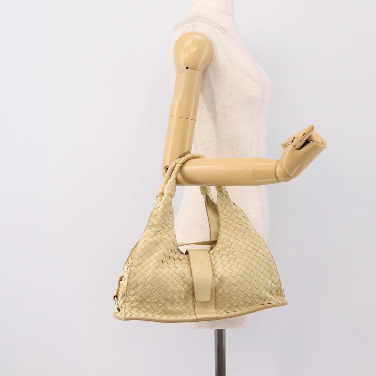 BOTTEGAVENETA INTRECCIATO Campana Small Hand Bag Leather Ivory Gold Auth hk4040A