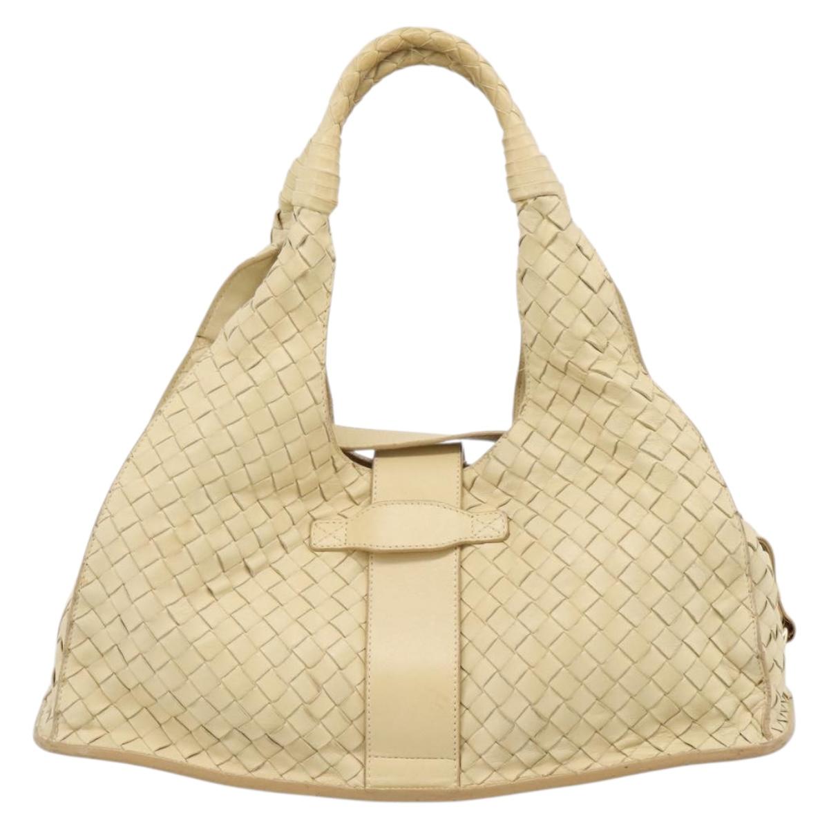BOTTEGAVENETA INTRECCIATO Campana Small Hand Bag Leather Ivory Gold Auth hk4040A