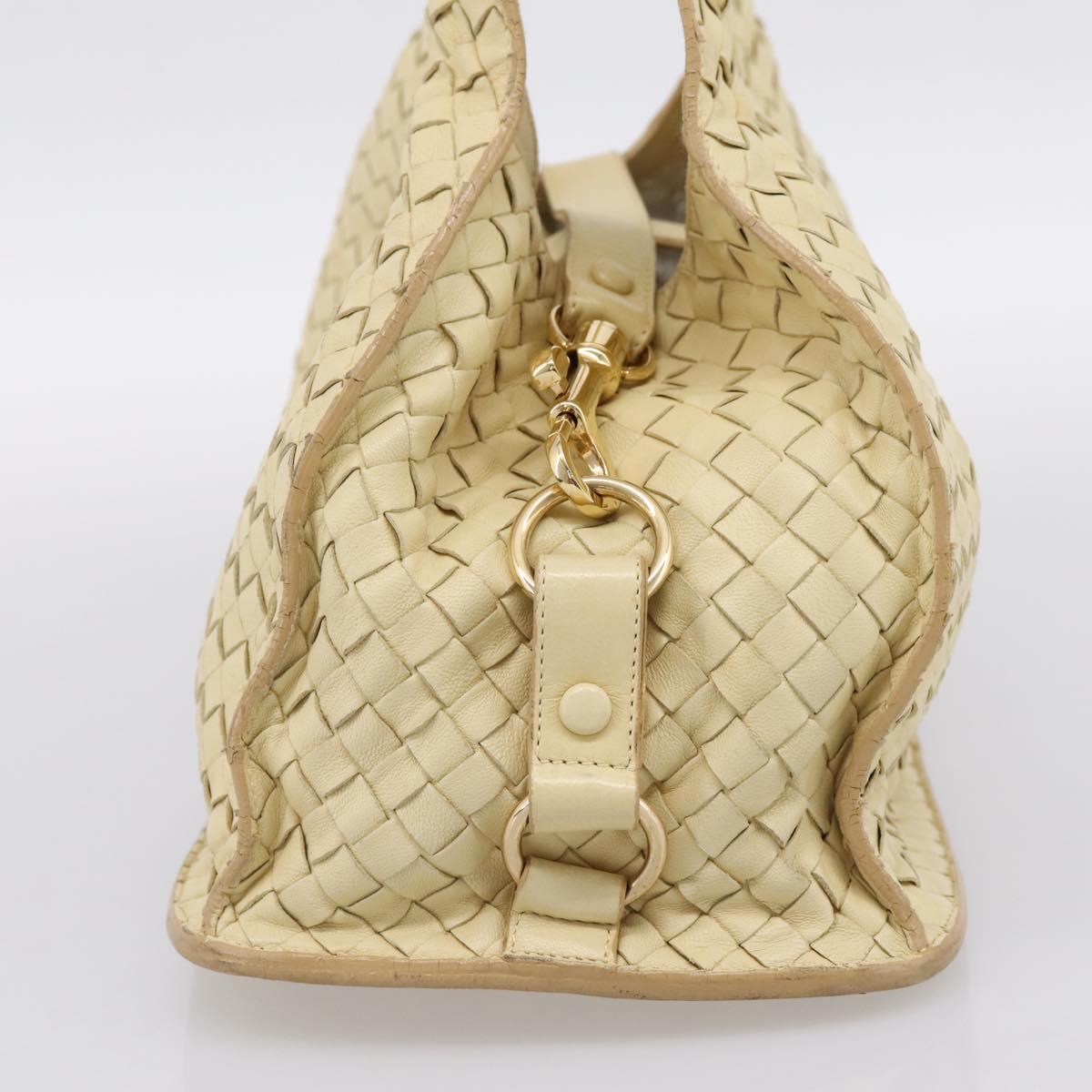 BOTTEGAVENETA INTRECCIATO Campana Small Hand Bag Leather Ivory Gold Auth hk4040A