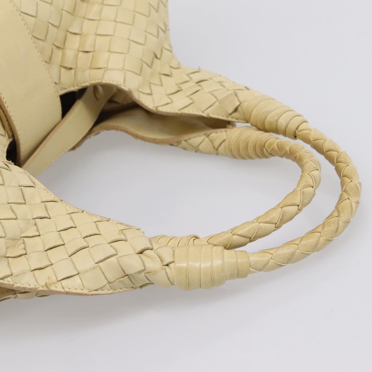 BOTTEGAVENETA INTRECCIATO Campana Small Hand Bag Leather Ivory Gold Auth hk4040A