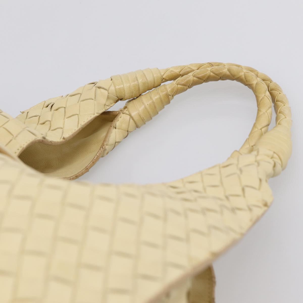 BOTTEGAVENETA INTRECCIATO Campana Small Hand Bag Leather Ivory Gold Auth hk4040A
