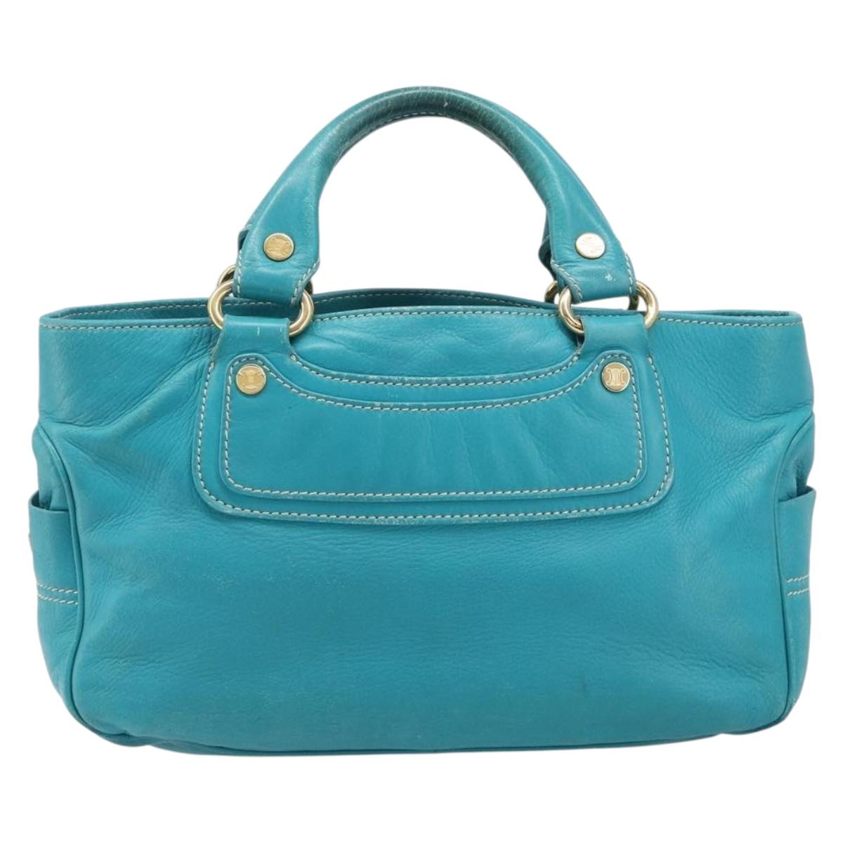 CELINE Boogie Bag Leather Light Blue Gold Auth hk4041