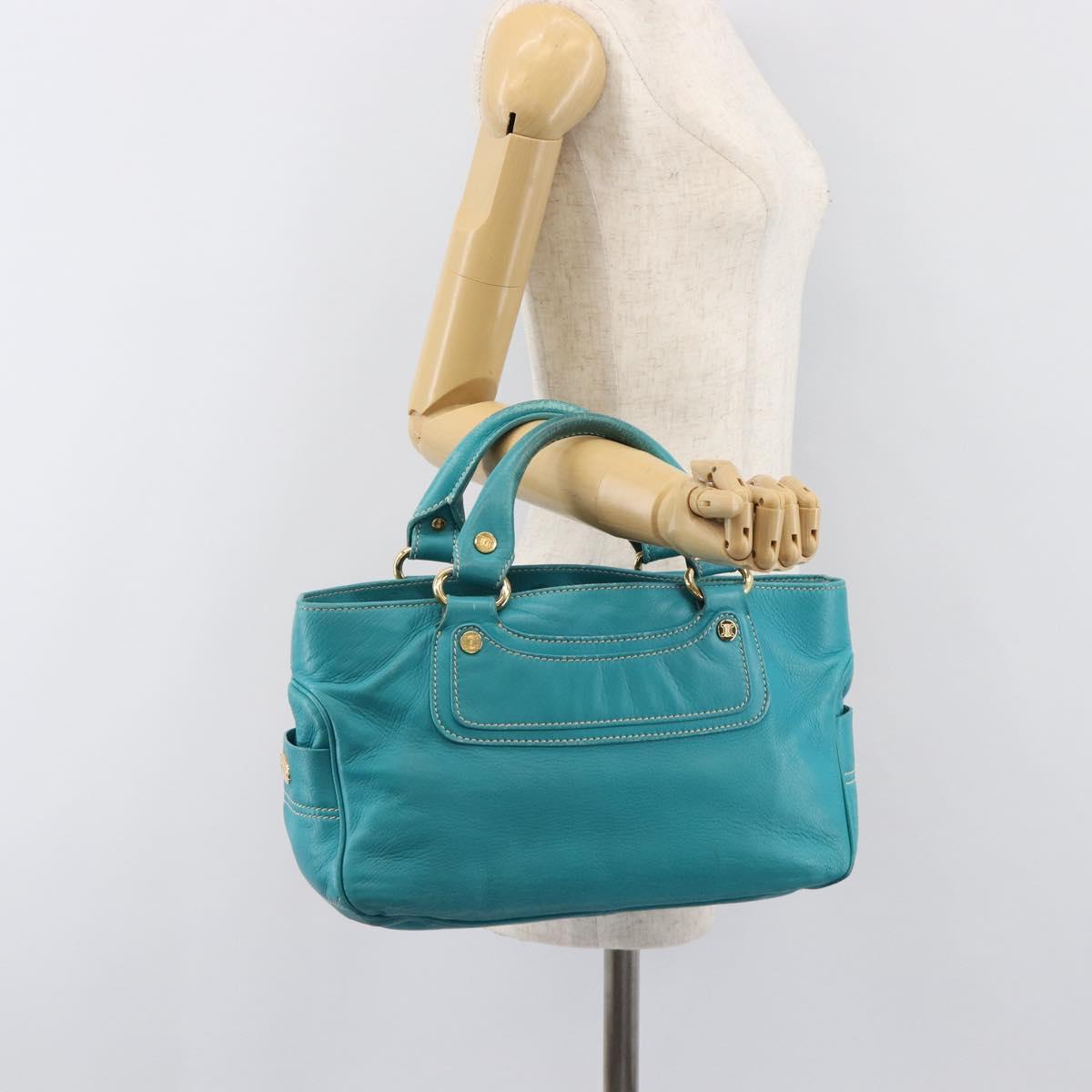 CELINE Boogie Bag Leather Light Blue Gold Auth hk4041