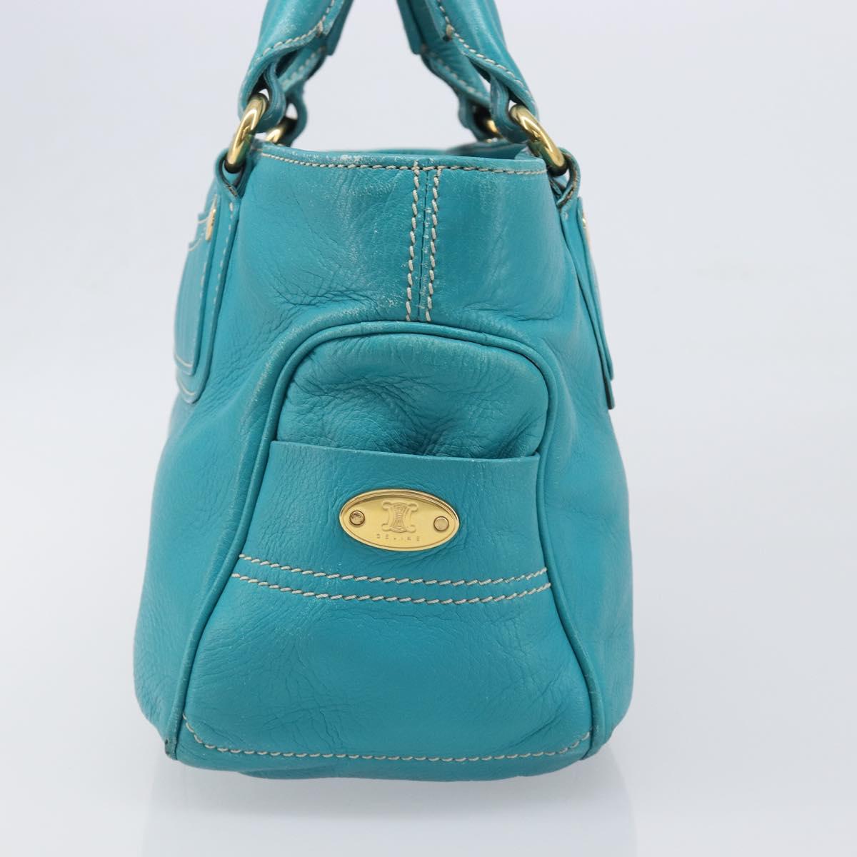 CELINE Boogie Bag Leather Light Blue Gold Auth hk4041