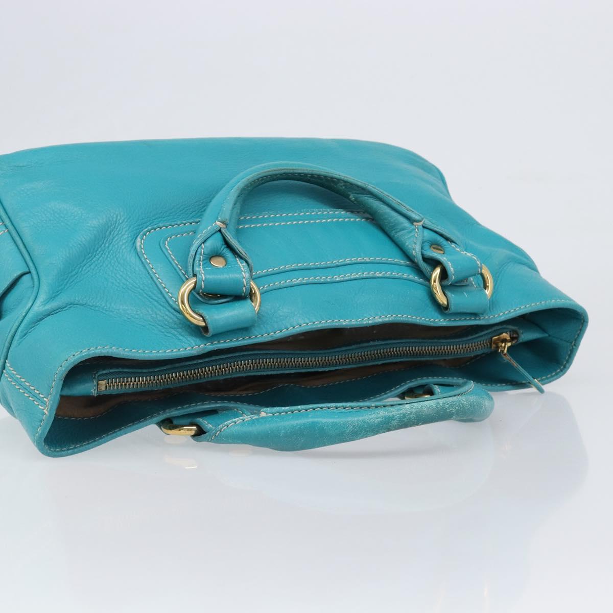 CELINE Boogie Bag Leather Light Blue Gold Auth hk4041