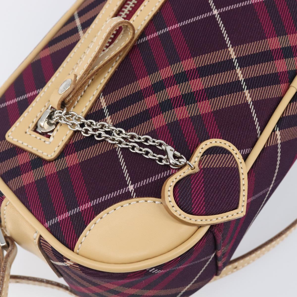 BURBERRY Nova Check Blue Label Shoulder Bag Canvas Bordeaux Silver Auth hk4042V