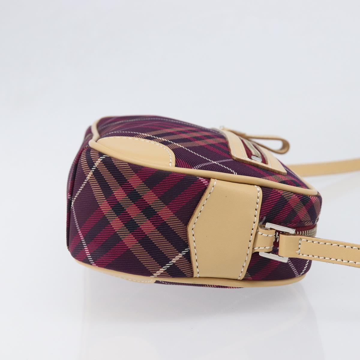 BURBERRY Nova Check Blue Label Shoulder Bag Canvas Bordeaux Silver Auth hk4042V