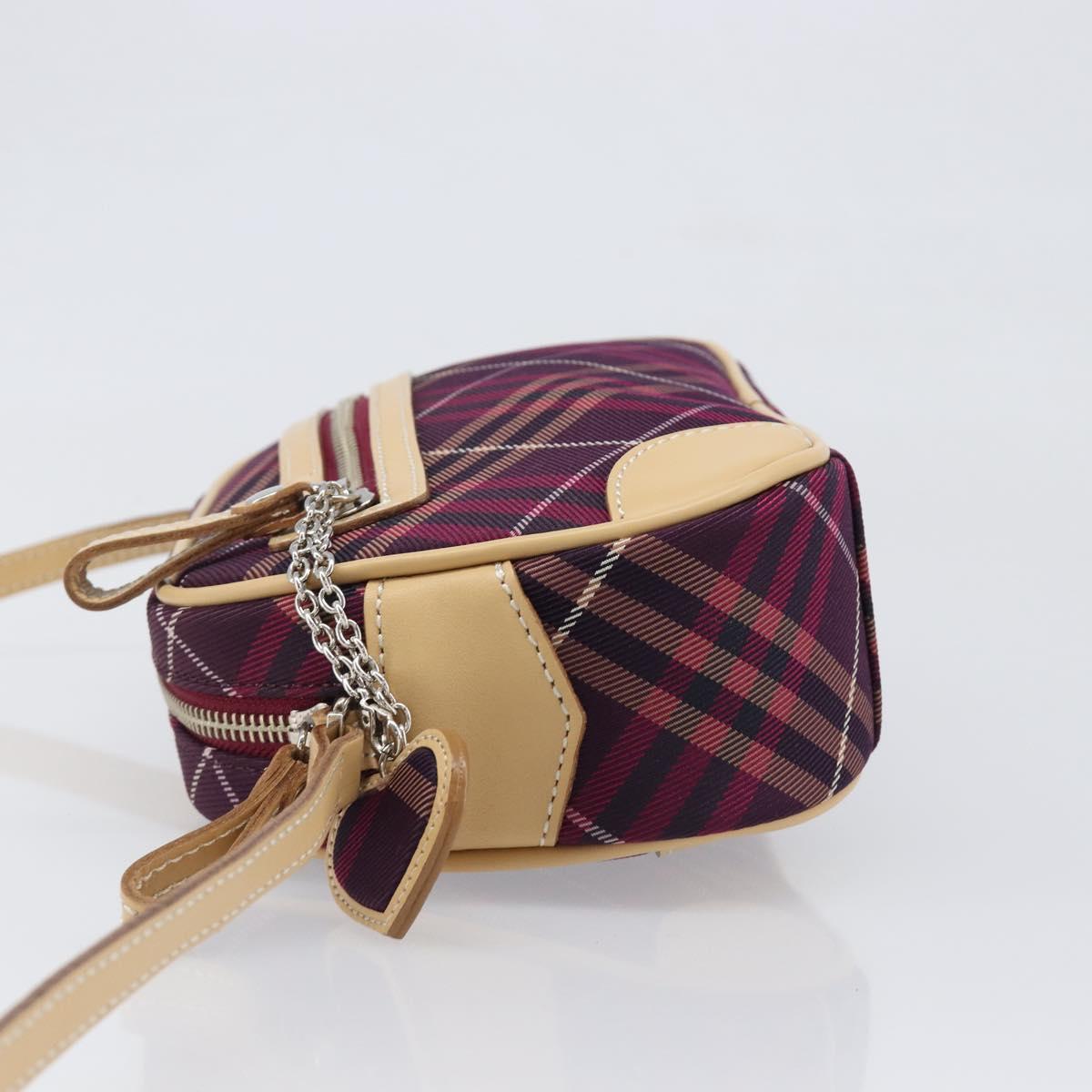 BURBERRY Nova Check Blue Label Shoulder Bag Canvas Bordeaux Silver Auth hk4042V
