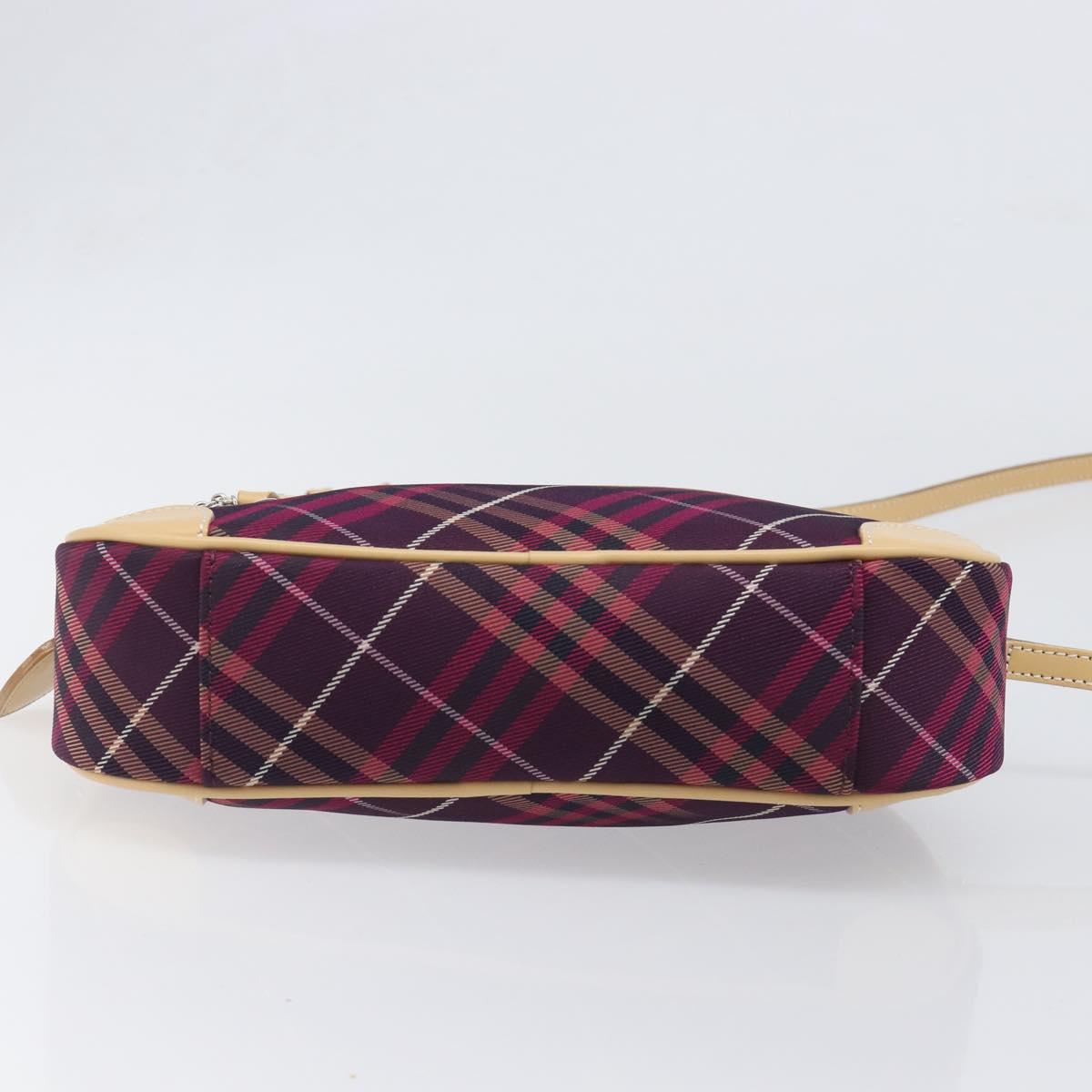 BURBERRY Nova Check Blue Label Shoulder Bag Canvas Bordeaux Silver Auth hk4042V