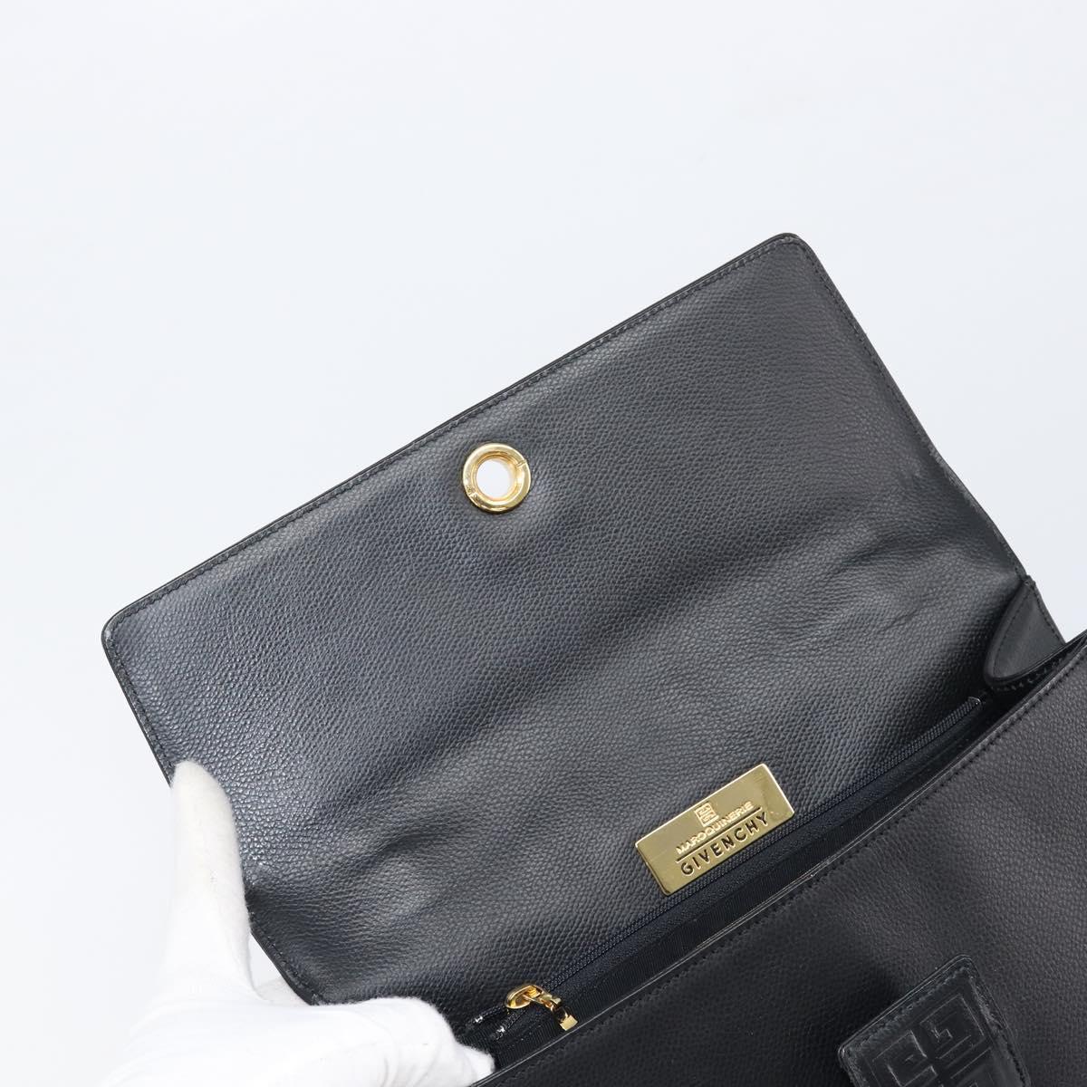 GIVENCHY Hand Bag Leather Black Gold Auth hk4043A