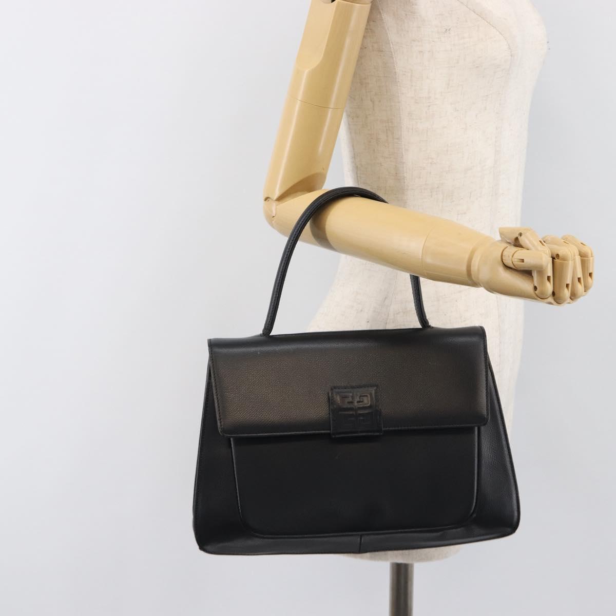 GIVENCHY Hand Bag Leather Black Gold Auth hk4043A