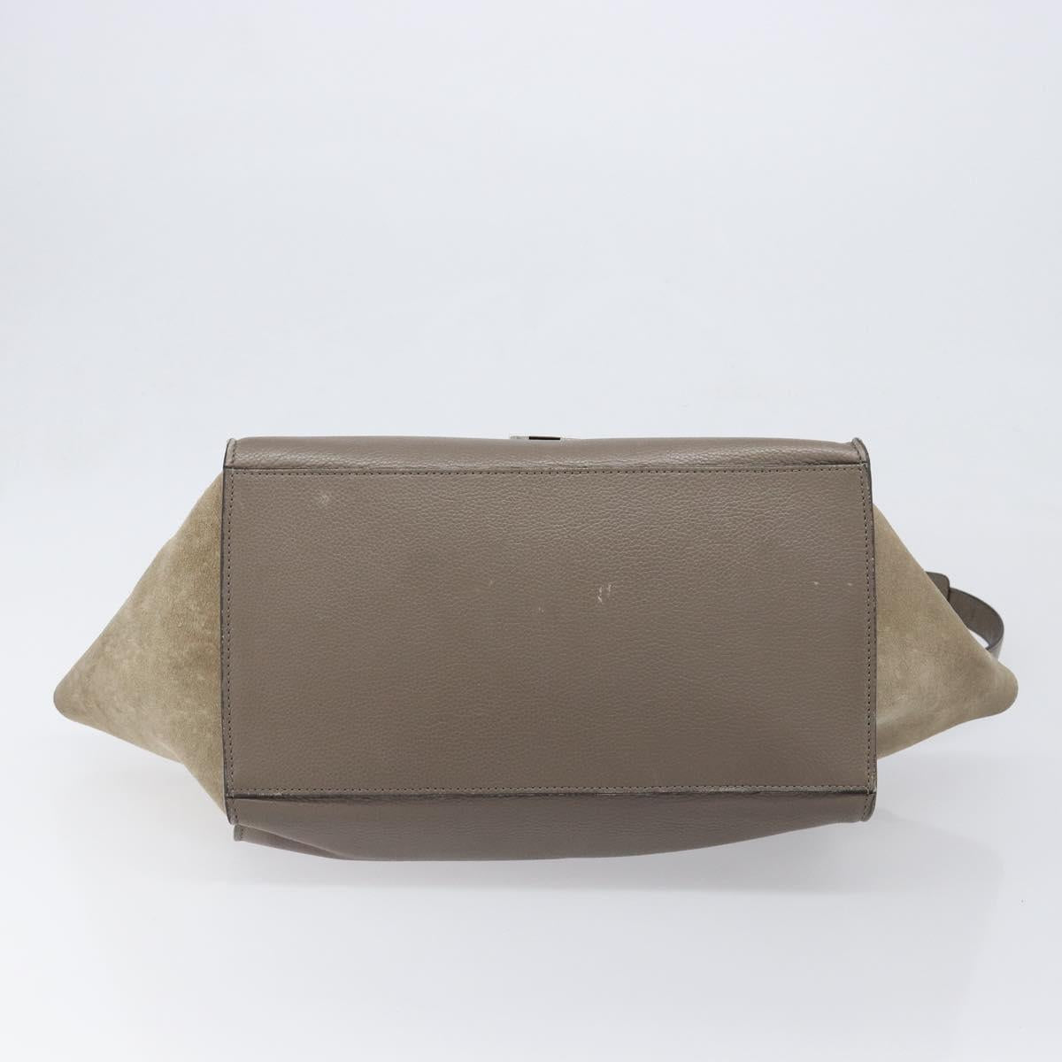 CELINE Trapeze Hand Bag Suede Leather 2way Beige Silver Auth hk4044