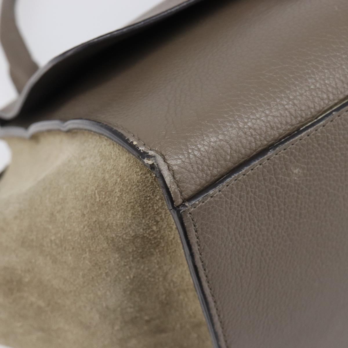 CELINE Trapeze Hand Bag Suede Leather 2way Beige Silver Auth hk4044