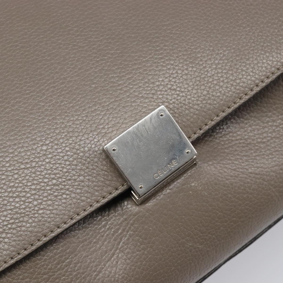 CELINE Trapeze Hand Bag Suede Leather 2way Beige Silver Auth hk4044
