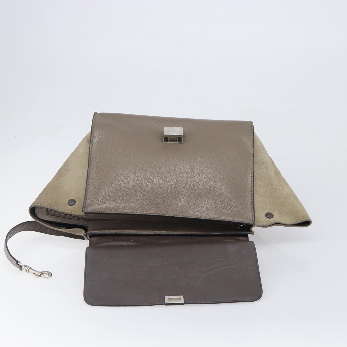 CELINE Trapeze Hand Bag Suede Leather 2way Beige Silver Auth hk4044