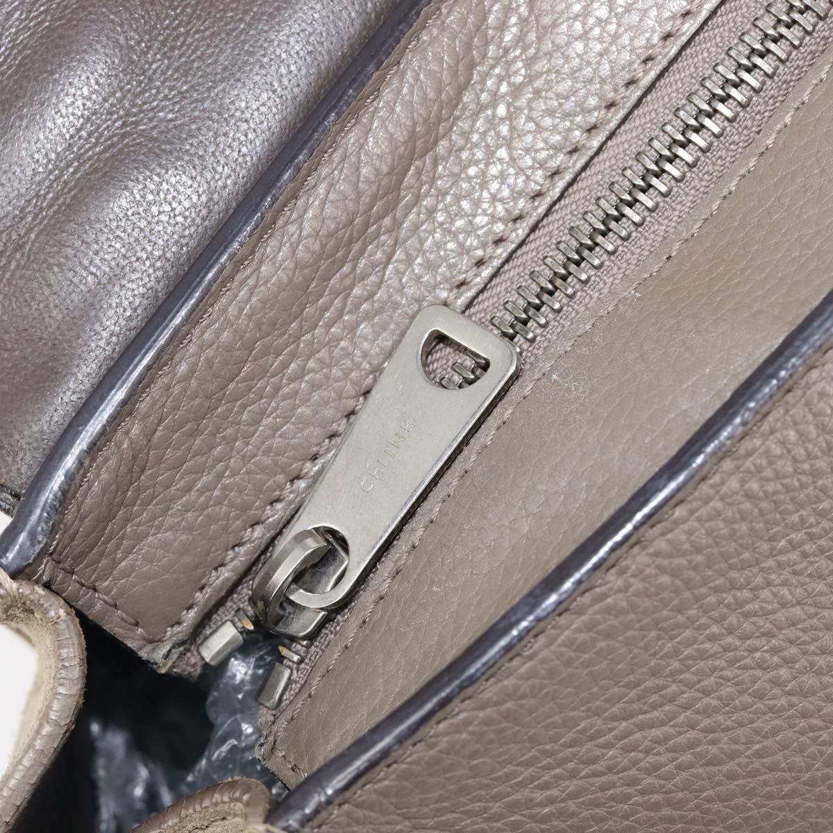 CELINE Trapeze Hand Bag Suede Leather 2way Beige Silver Auth hk4044