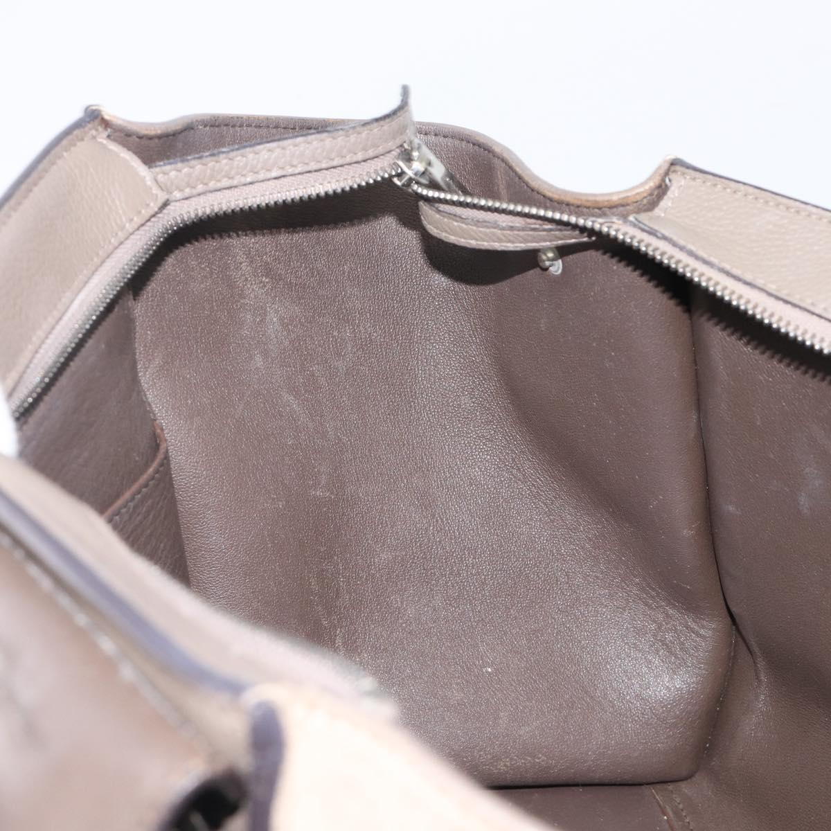 CELINE Trapeze Hand Bag Suede Leather 2way Beige Silver Auth hk4044