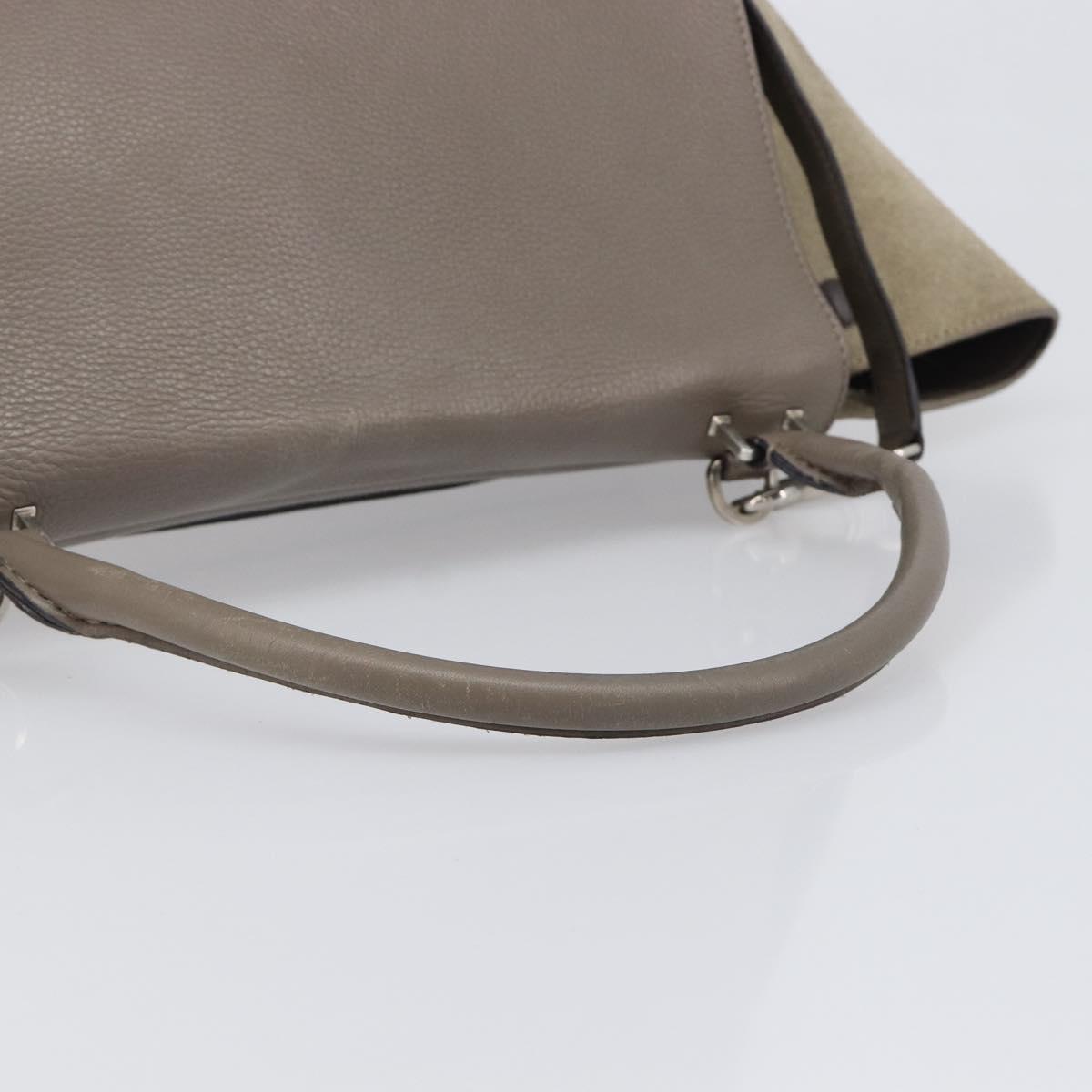 CELINE Trapeze Hand Bag Suede Leather 2way Beige Silver Auth hk4044