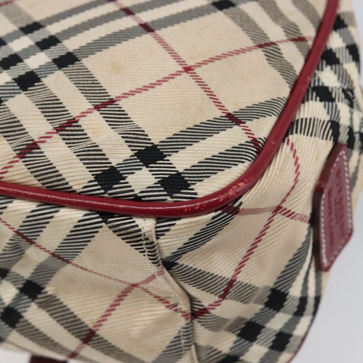 BURBERRY Nova Check Blue Label Shoulder Bag Canvas Beige Silver Auth hk4046