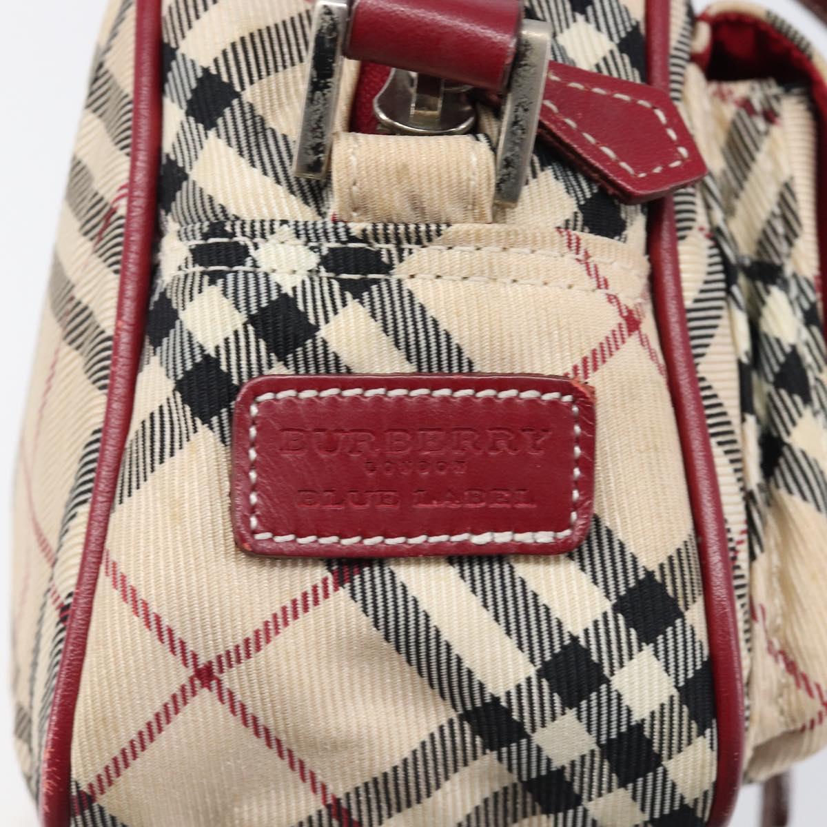 BURBERRY Nova Check Blue Label Shoulder Bag Canvas Beige Silver Auth hk4046