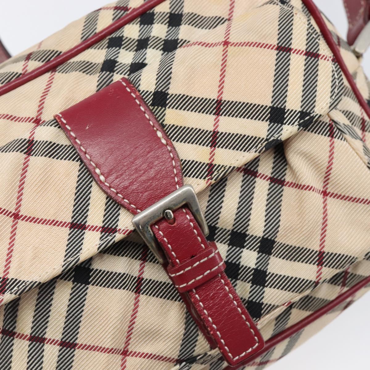 BURBERRY Nova Check Blue Label Shoulder Bag Canvas Beige Silver Auth hk4046