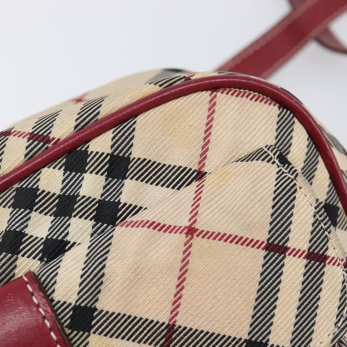 BURBERRY Nova Check Blue Label Shoulder Bag Canvas Beige Silver Auth hk4046